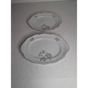 German 50s Mitterteich MYSTIC ROSE Platinum Trim Serving Platters (2) 12" / 15"